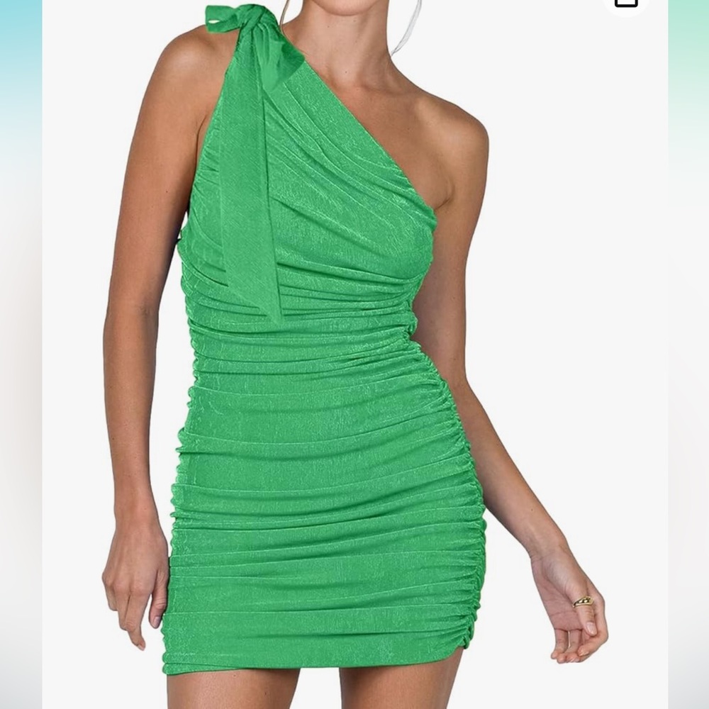 One shoulder tie bodycon ruched dress